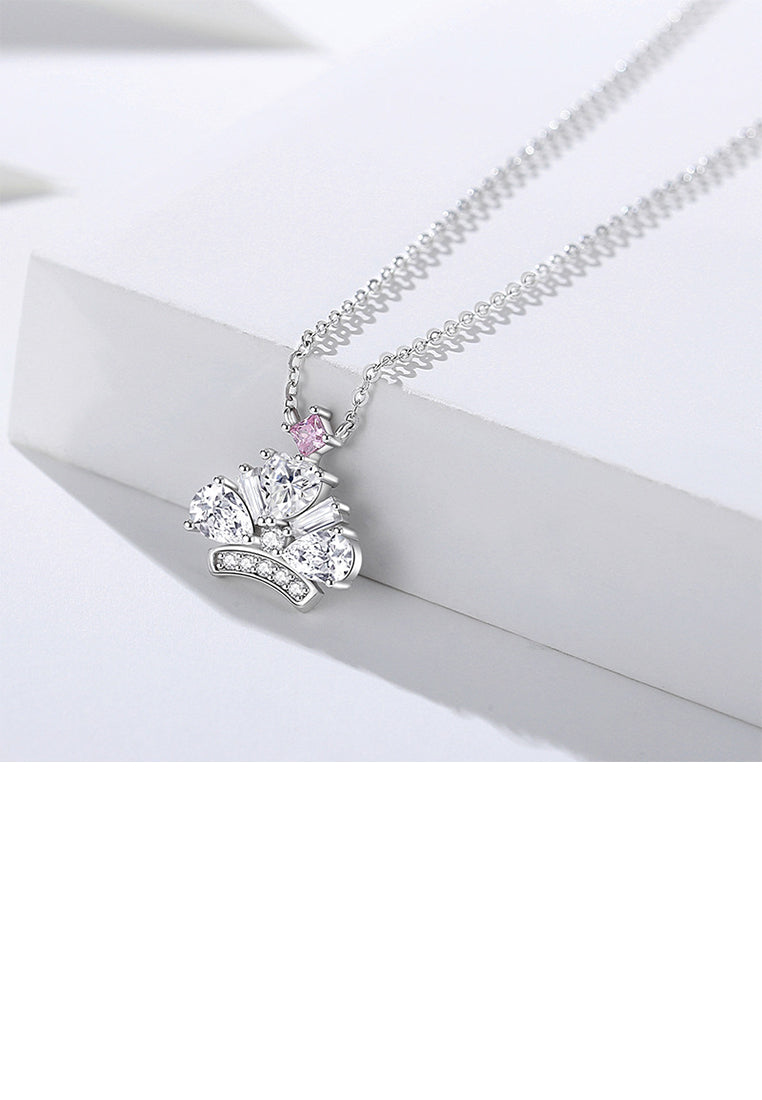 925 Sterling Silver Fashion Brilliant Crown Pendant with Cubic Zirconia and Necklace - Luxurious Look