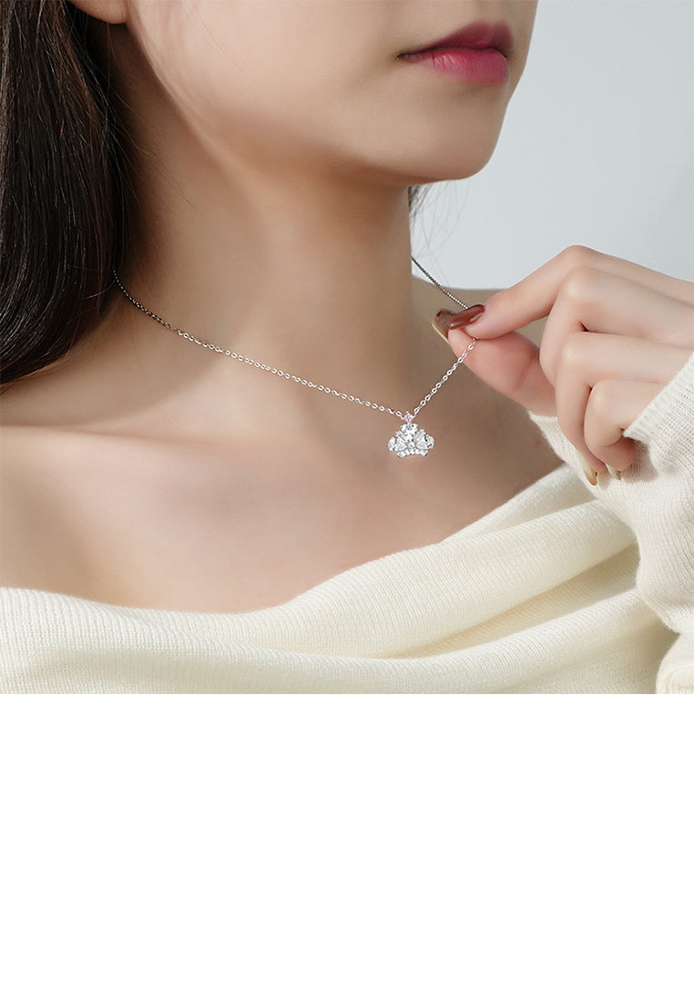 925 Sterling Silver Fashion Brilliant Crown Pendant with Cubic Zirconia and Necklace - Luxurious Look