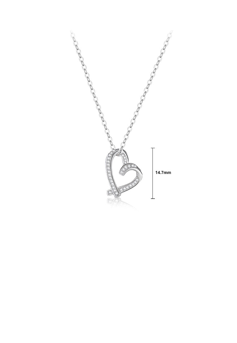 925 Sterling Silver Simple and Sweet Hollow Heart-shaped Pendant with Cubic Zirconia and Necklace - Luxurious Look