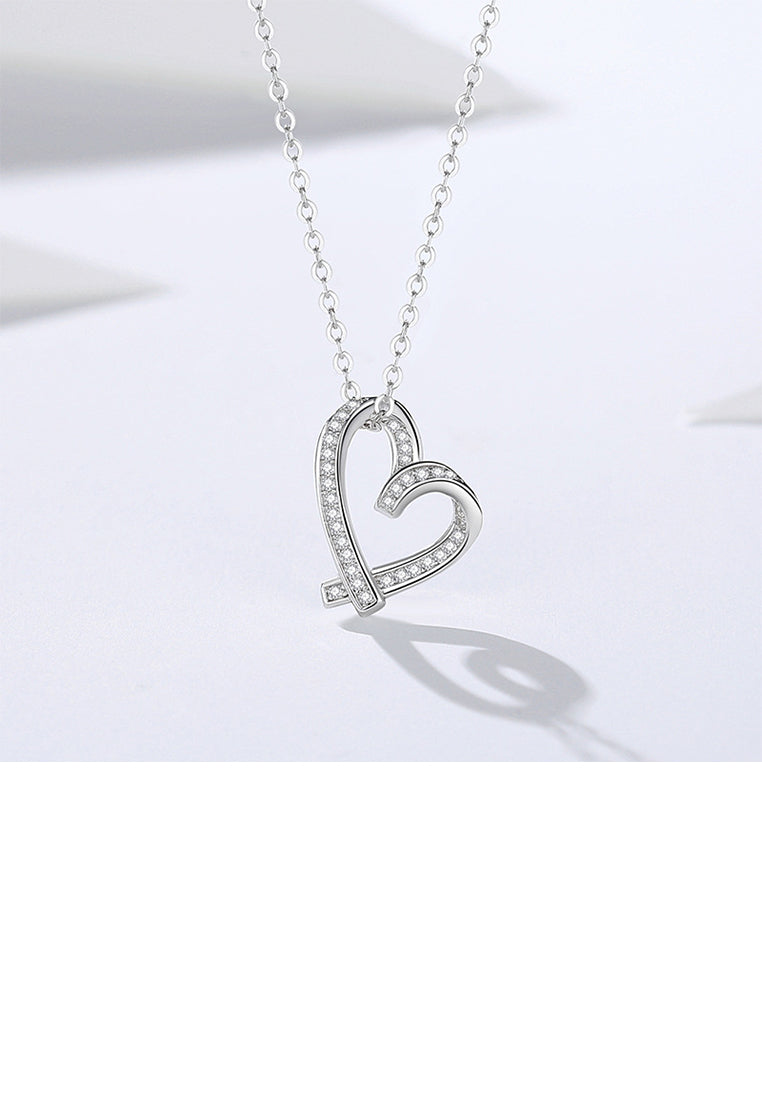 925 Sterling Silver Simple and Sweet Hollow Heart-shaped Pendant with Cubic Zirconia and Necklace - Luxurious Look