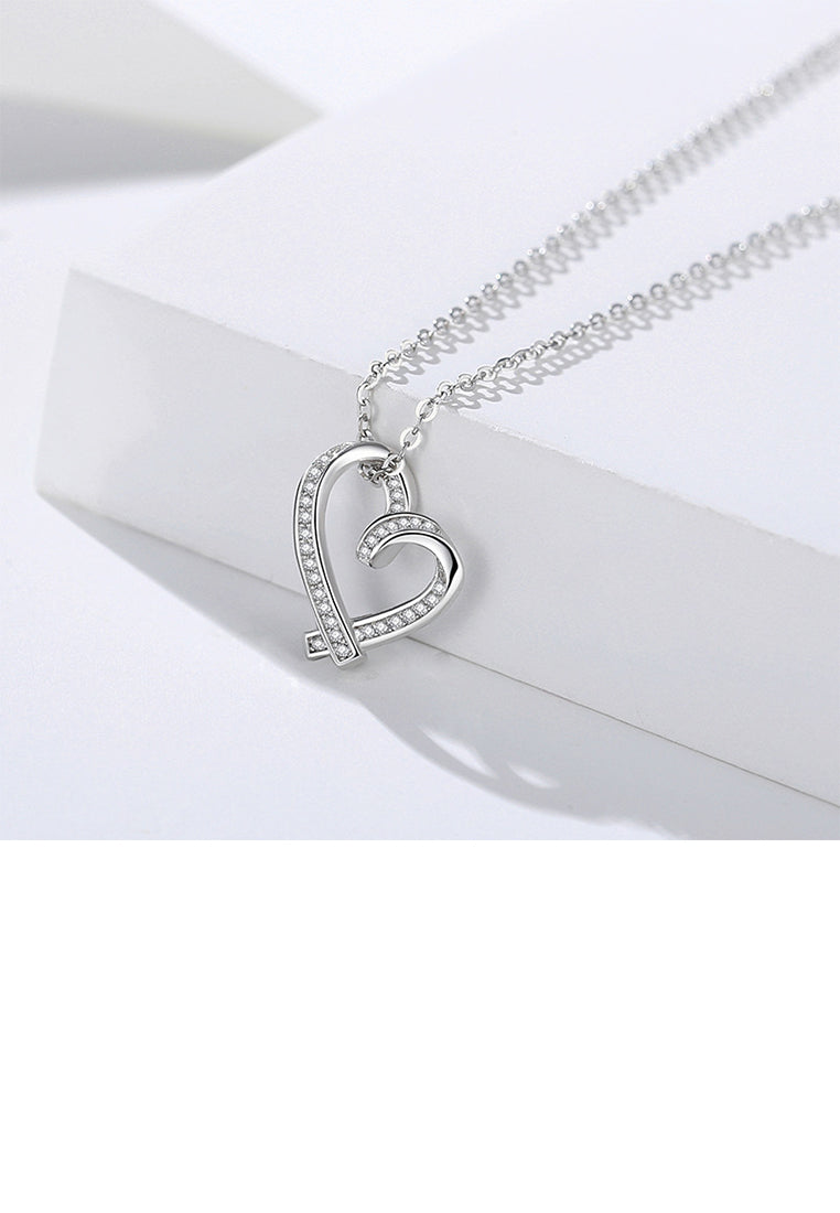 925 Sterling Silver Simple and Sweet Hollow Heart-shaped Pendant with Cubic Zirconia and Necklace - Luxurious Look