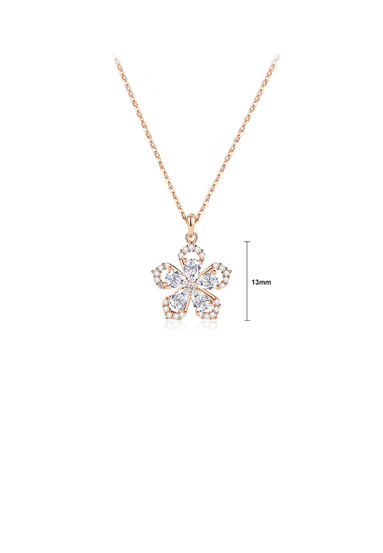925 Sterling Silver Plated Rose Gold Fashion Bright Flower Pendant with Cubic Zirconia and Necklace - Luxurious Look