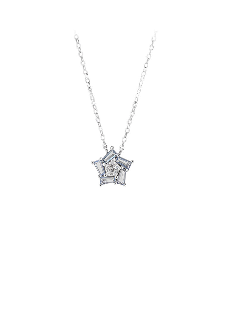 925 Sterling Silver Fashion Simple Star Pendant with Blue Cubic Zirconia and Necklace - Luxurious Look