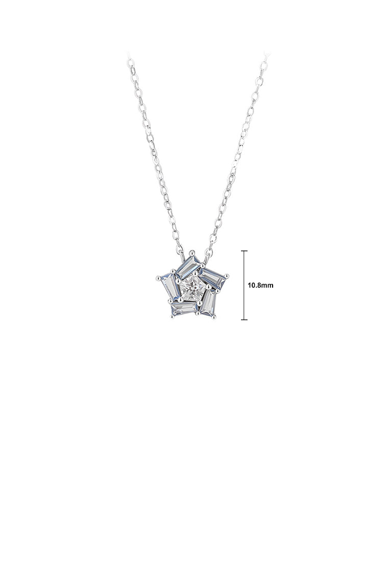 925 Sterling Silver Fashion Simple Star Pendant with Blue Cubic Zirconia and Necklace - Luxurious Look