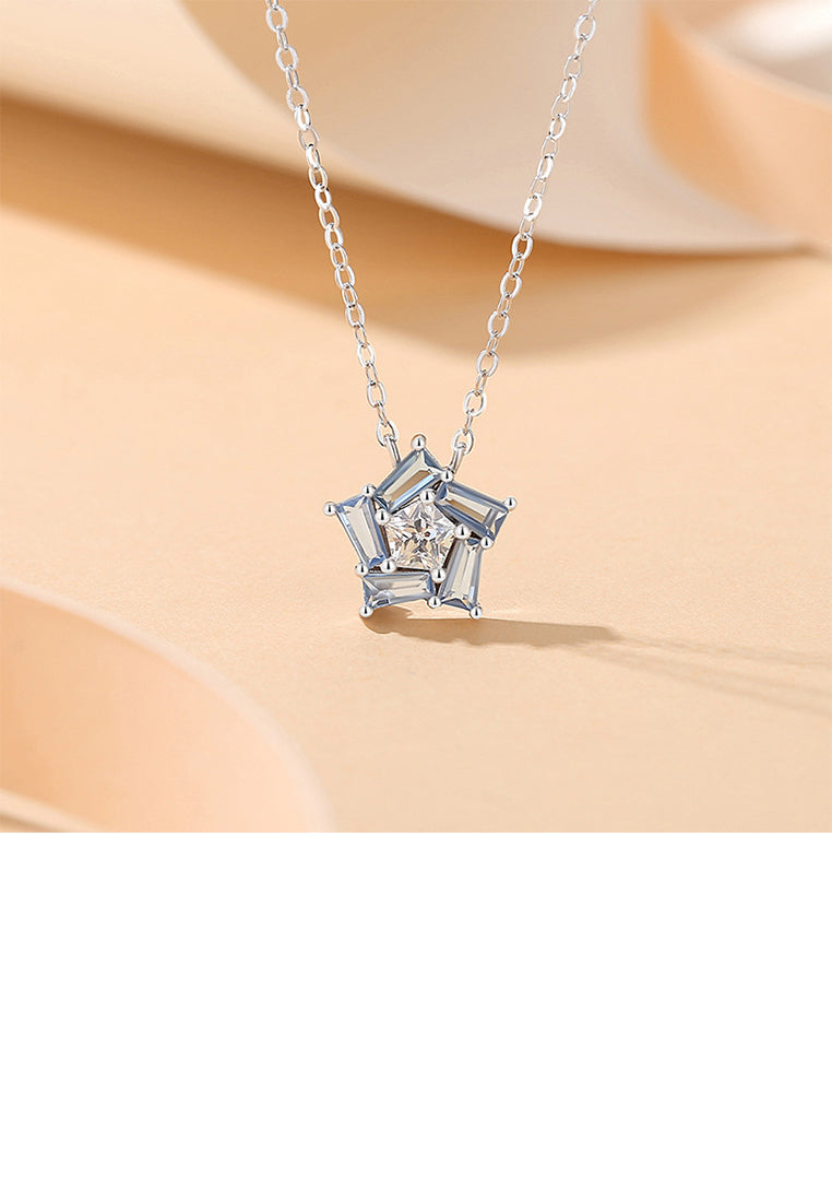 925 Sterling Silver Fashion Simple Star Pendant with Blue Cubic Zirconia and Necklace - Luxurious Look