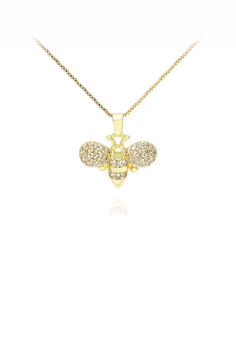 Fashion Simple Plated Gold Bee Pendant with Cubic Zirconia and Necklace - Luxurious Look