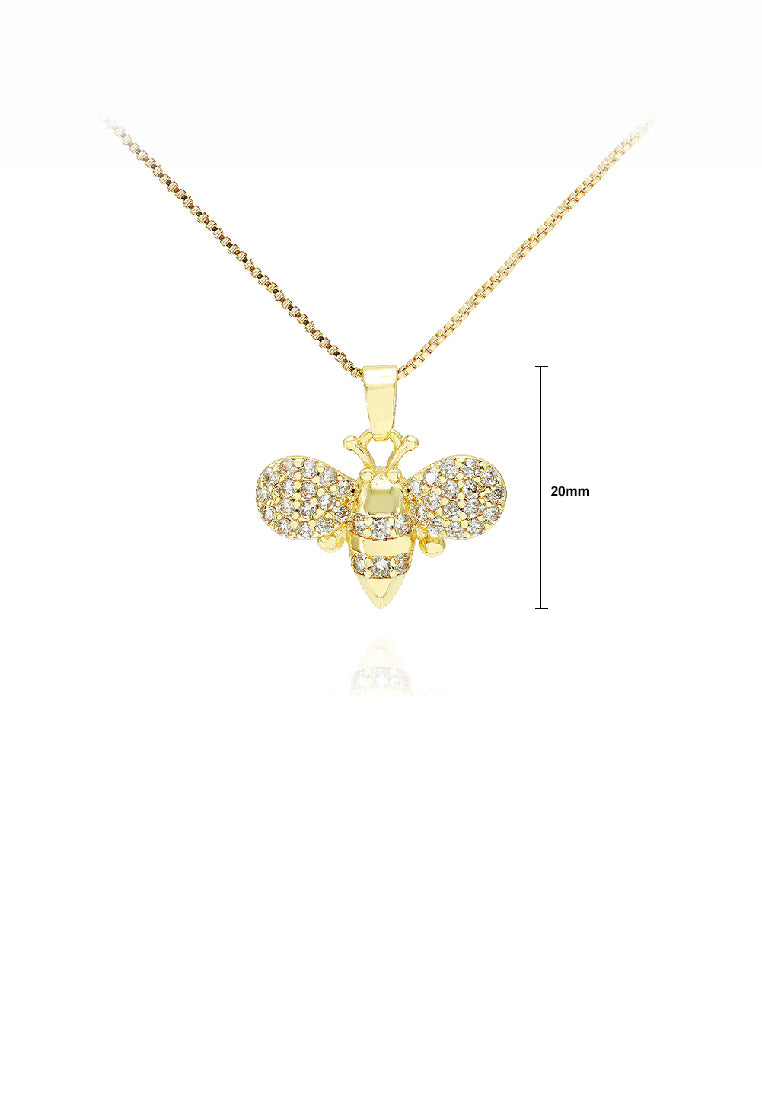 Fashion Simple Plated Gold Bee Pendant with Cubic Zirconia and Necklace - Luxurious Look