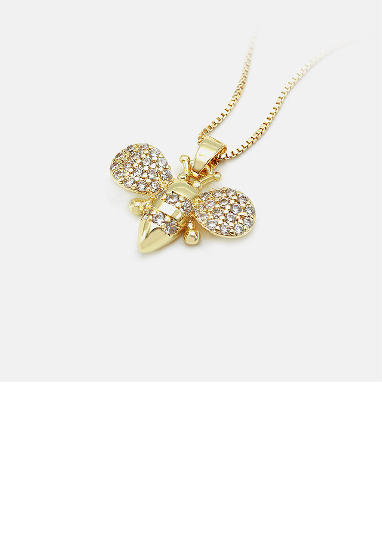 Fashion Simple Plated Gold Bee Pendant with Cubic Zirconia and Necklace - Luxurious Look