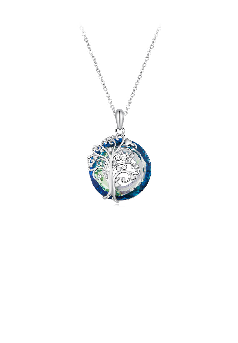 925 Sterling Silver Fashion Temperament Tree Of Life Blue Ring Pendant with Cubic Zirconia and Necklace - Luxurious Look