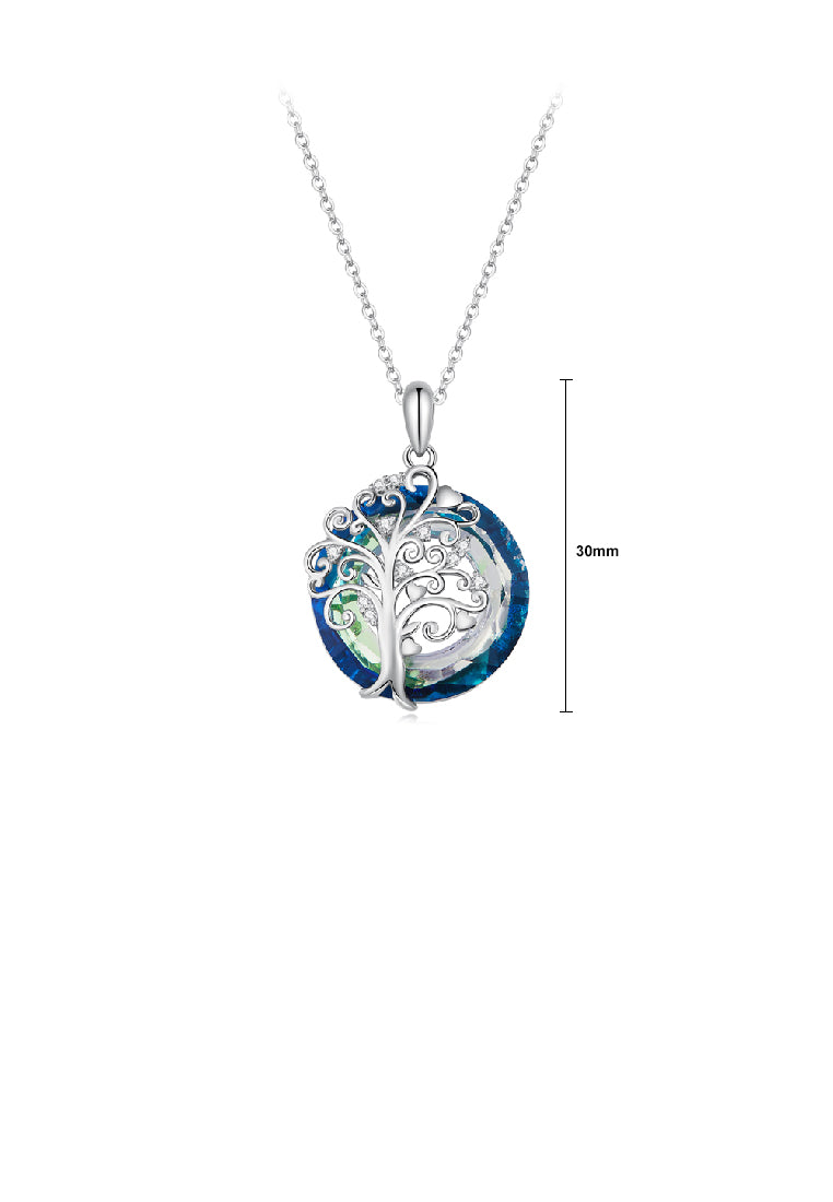 925 Sterling Silver Fashion Temperament Tree Of Life Blue Ring Pendant with Cubic Zirconia and Necklace - Luxurious Look