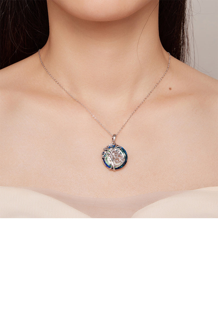925 Sterling Silver Fashion Temperament Tree Of Life Blue Ring Pendant with Cubic Zirconia and Necklace - Luxurious Look