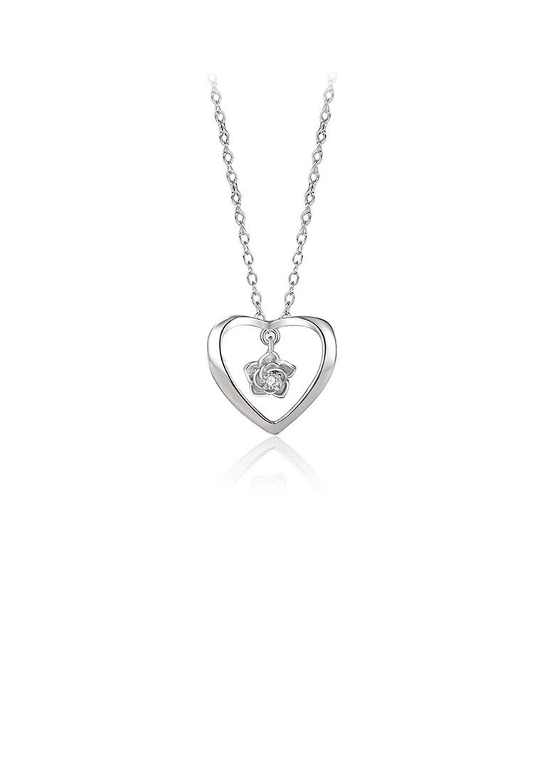 925 Sterling Silver Fashion and Romantic Rose Heart-shaped Pendant with Cubic Zirconia and Necklace - Luxurious Look