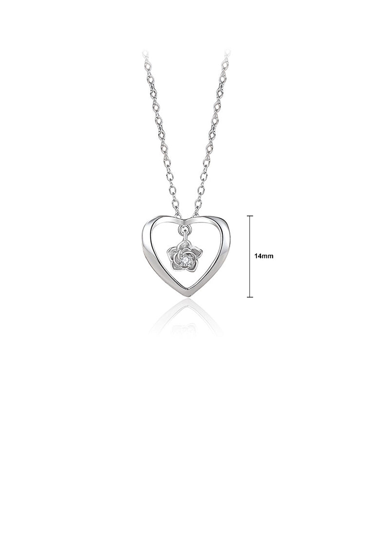 925 Sterling Silver Fashion and Romantic Rose Heart-shaped Pendant with Cubic Zirconia and Necklace - Luxurious Look