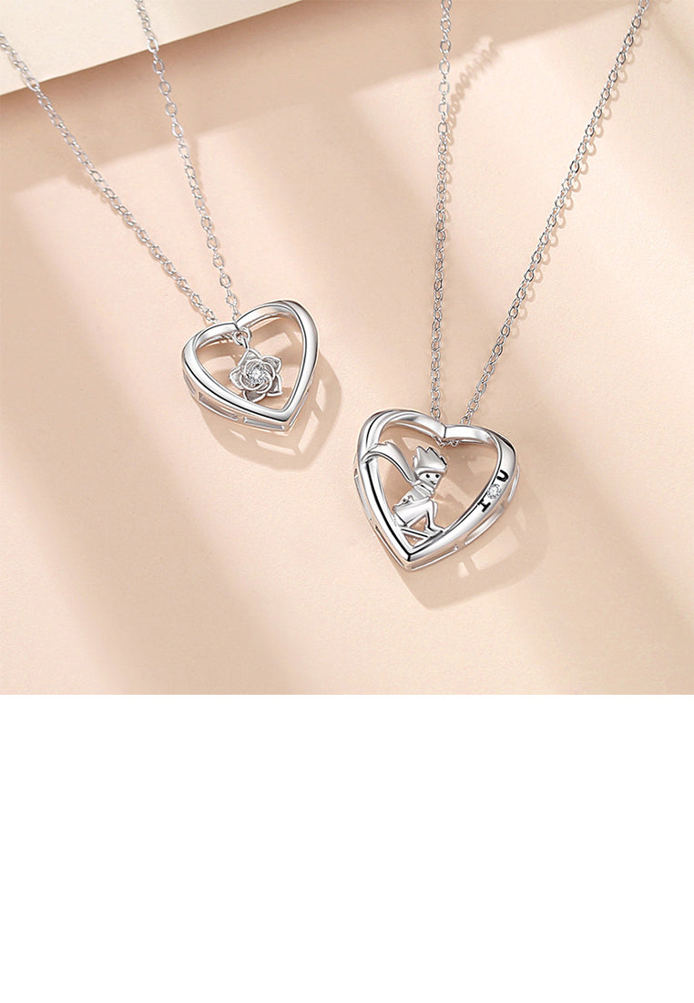 925 Sterling Silver Fashion and Romantic Rose Heart-shaped Pendant with Cubic Zirconia and Necklace - Luxurious Look