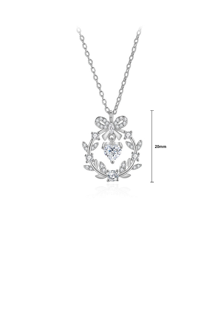 925 Sterling Silver Fashion Ribbon Flower Pendant with Cubic Zirconia and Necklace - Luxurious Look