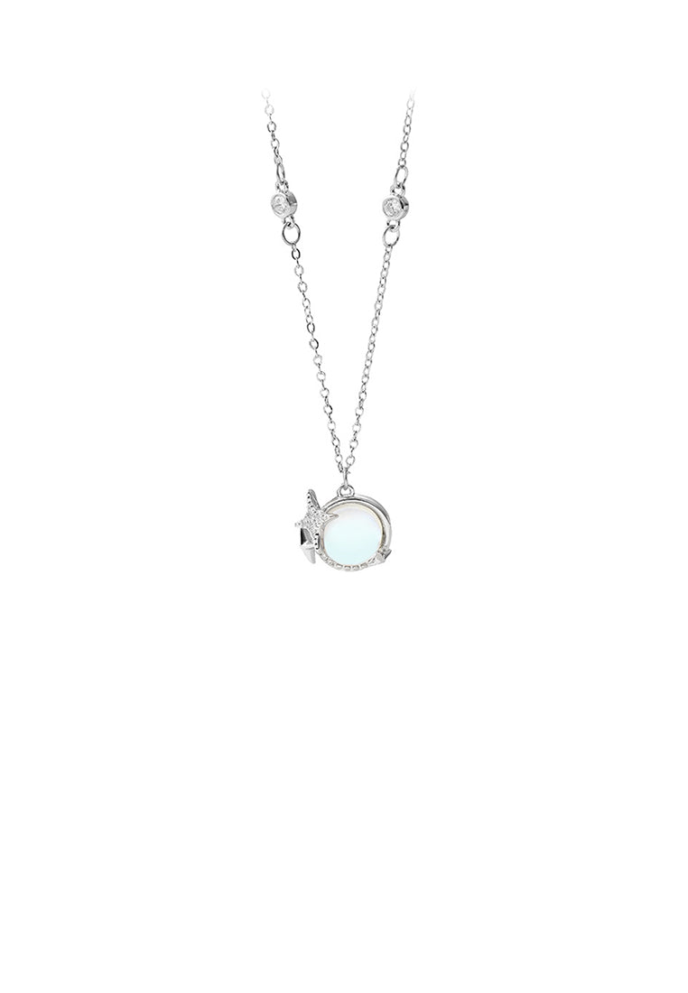 925 Sterling Silver Fashion Creative Star Moonstone Pendant with Cubic Zirconia and Necklace - Luxurious Look