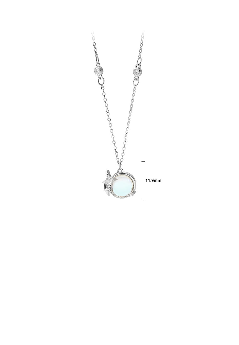 925 Sterling Silver Fashion Creative Star Moonstone Pendant with Cubic Zirconia and Necklace - Luxurious Look