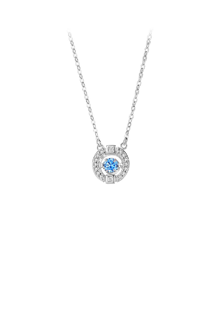 925 Sterling Silver Simple Brilliant Geometric Round Pendant with Blue Cubic Zirconia and Necklace - Luxurious Look