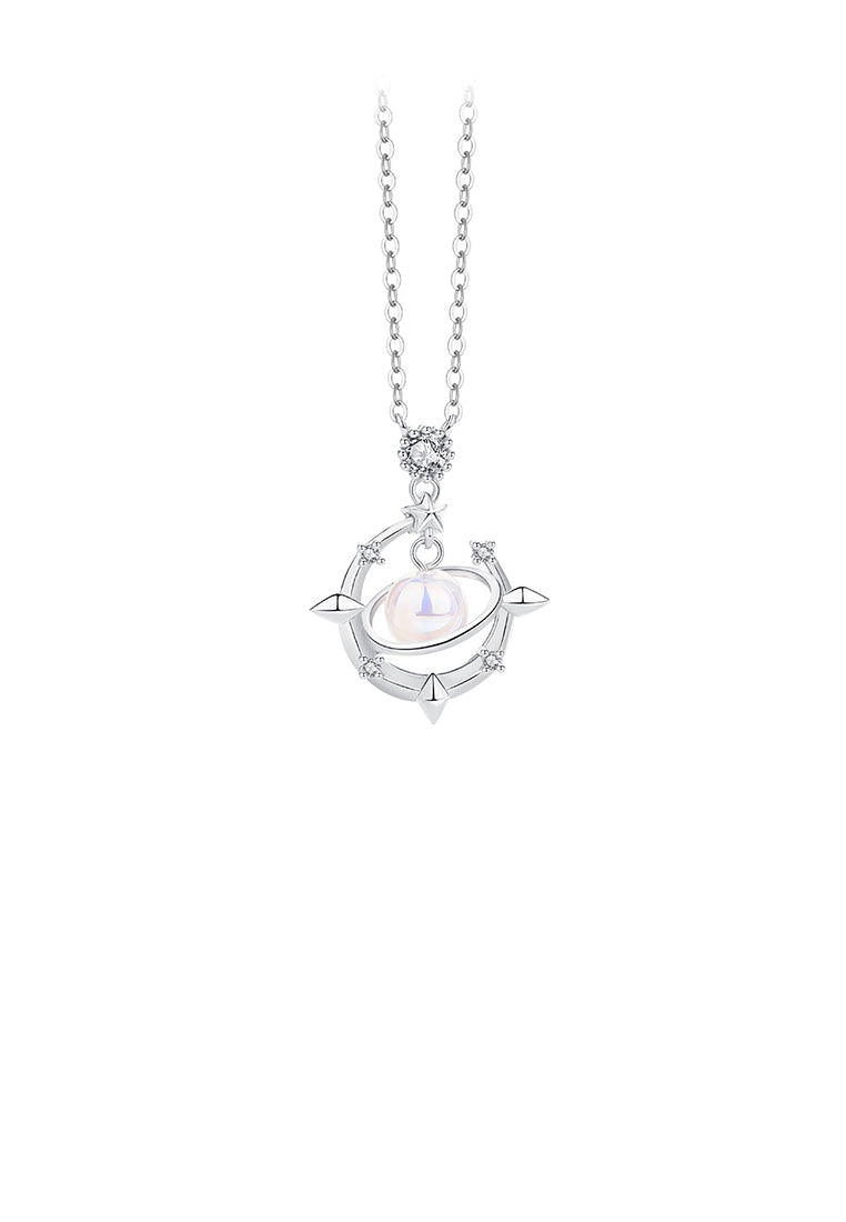 925 Sterling Silver Fashion Temperament Moon Star Imitation Pearl Pendant with Necklace - Luxurious Look