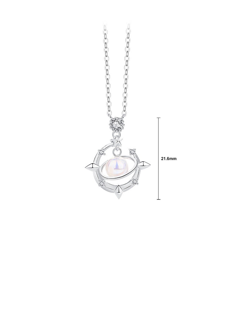 925 Sterling Silver Fashion Temperament Moon Star Imitation Pearl Pendant with Necklace - Luxurious Look