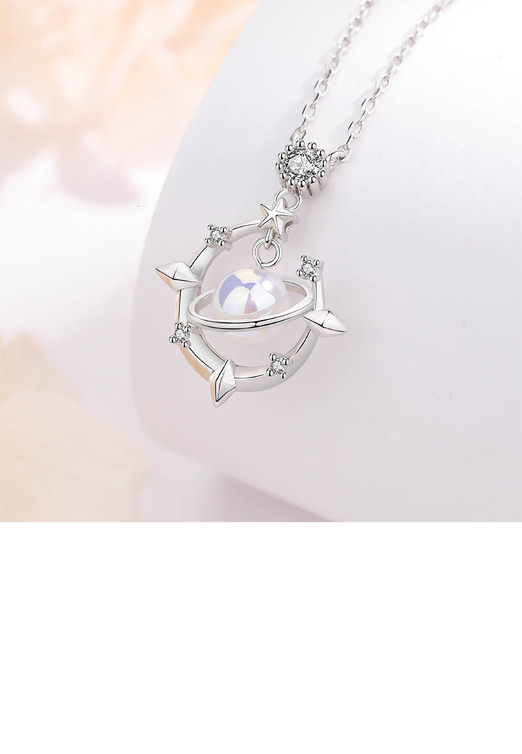 925 Sterling Silver Fashion Temperament Moon Star Imitation Pearl Pendant with Necklace - Luxurious Look