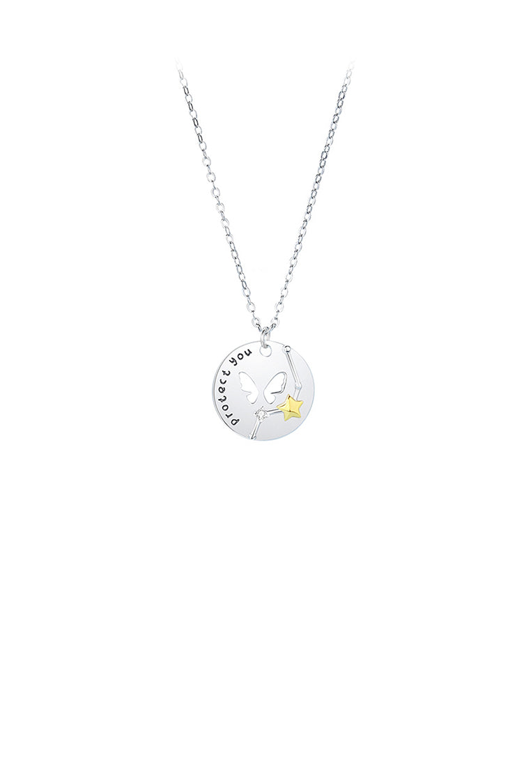 925 Sterling Silver Fashion and Elegant Hollow Butterfly Star Geometric Round Pendant with Cubic Zirconia and Necklace - Luxurious Look