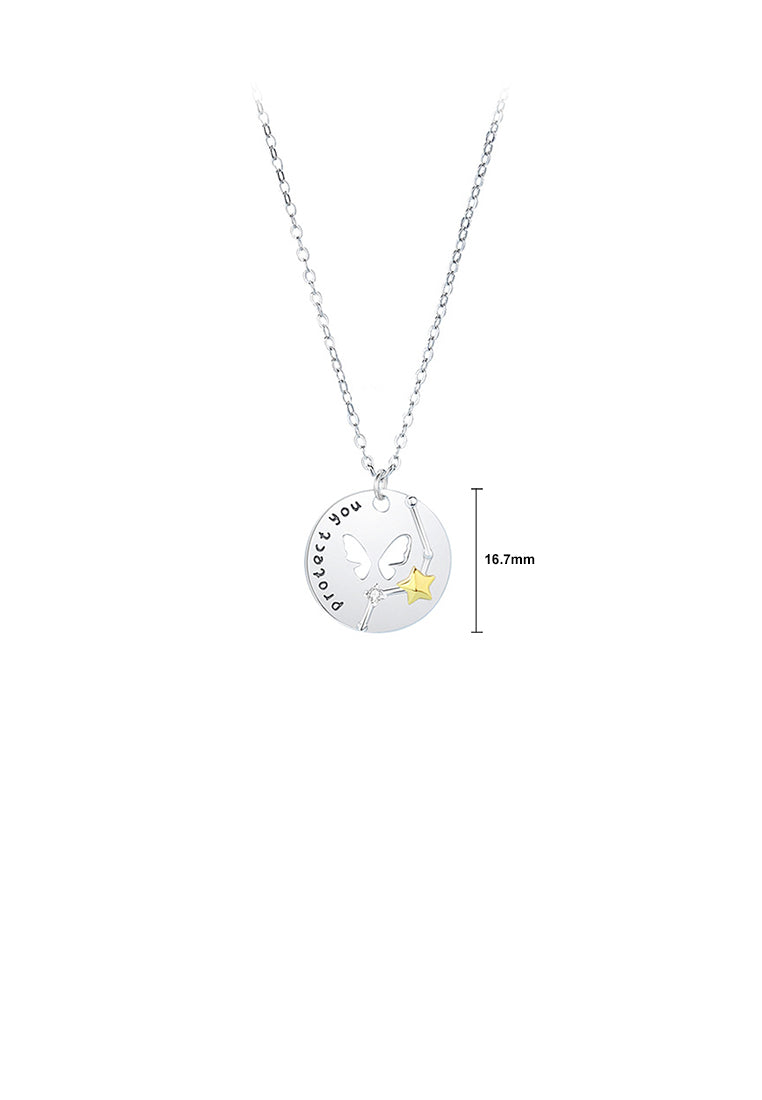 925 Sterling Silver Fashion and Elegant Hollow Butterfly Star Geometric Round Pendant with Cubic Zirconia and Necklace - Luxurious Look