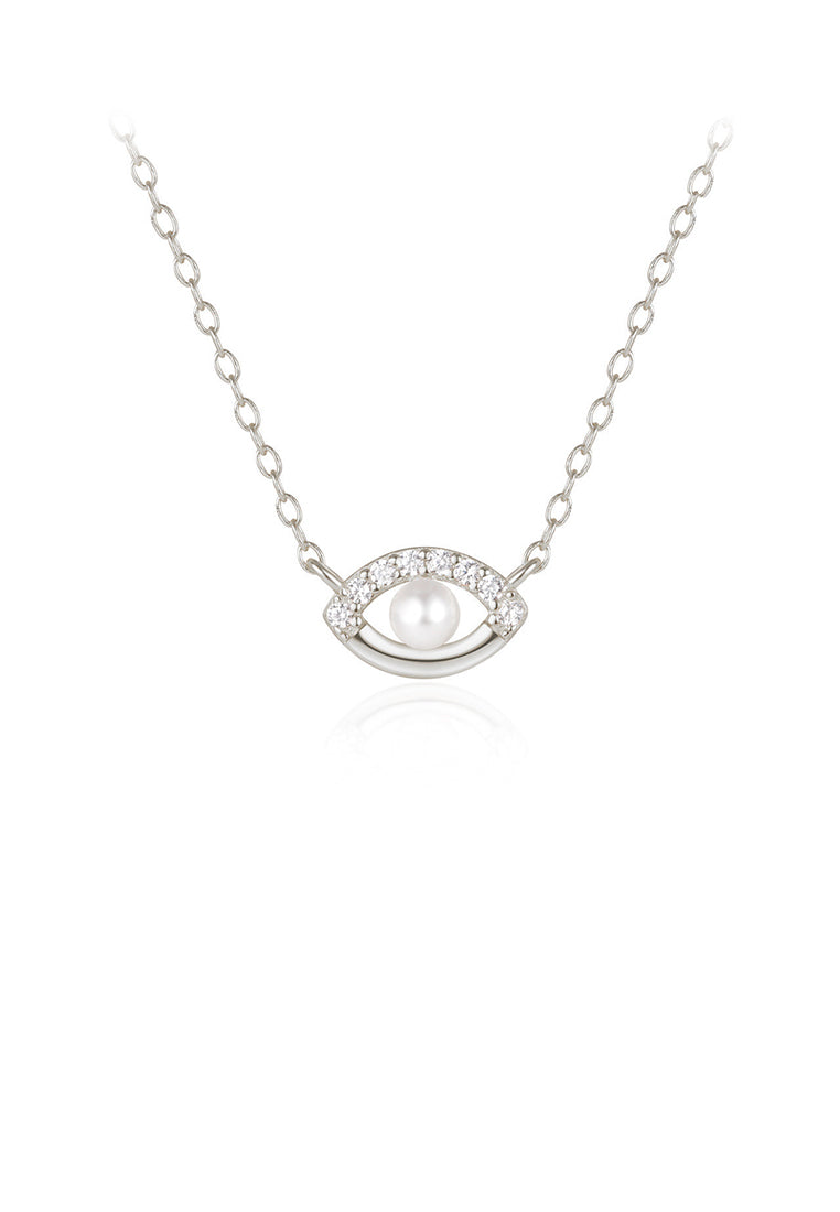 925 Sterling Silver Simple and Fashion Devils Eye Imitation Pearl Pendant with Cubic Zirconia and Necklace - Luxurious Look