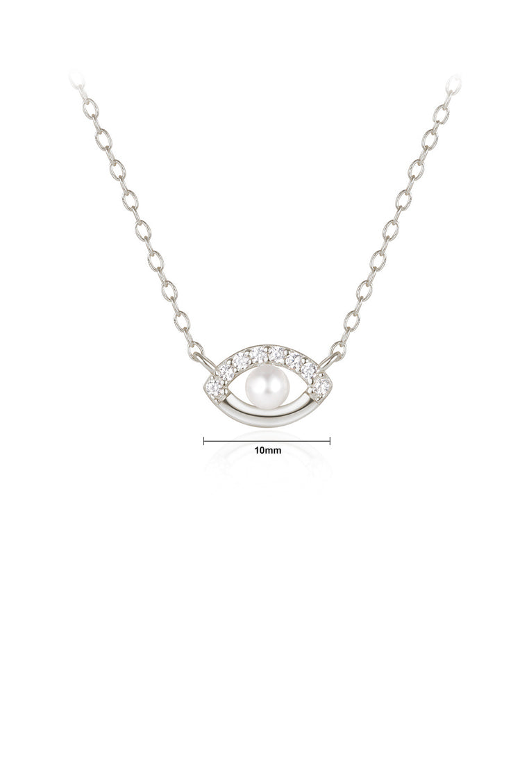 925 Sterling Silver Simple and Fashion Devils Eye Imitation Pearl Pendant with Cubic Zirconia and Necklace - Luxurious Look