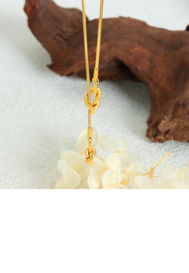 Simple and Fashion Plated Gold 316L Stainless Steel Rope Knot Tassel Pendant with Necklace