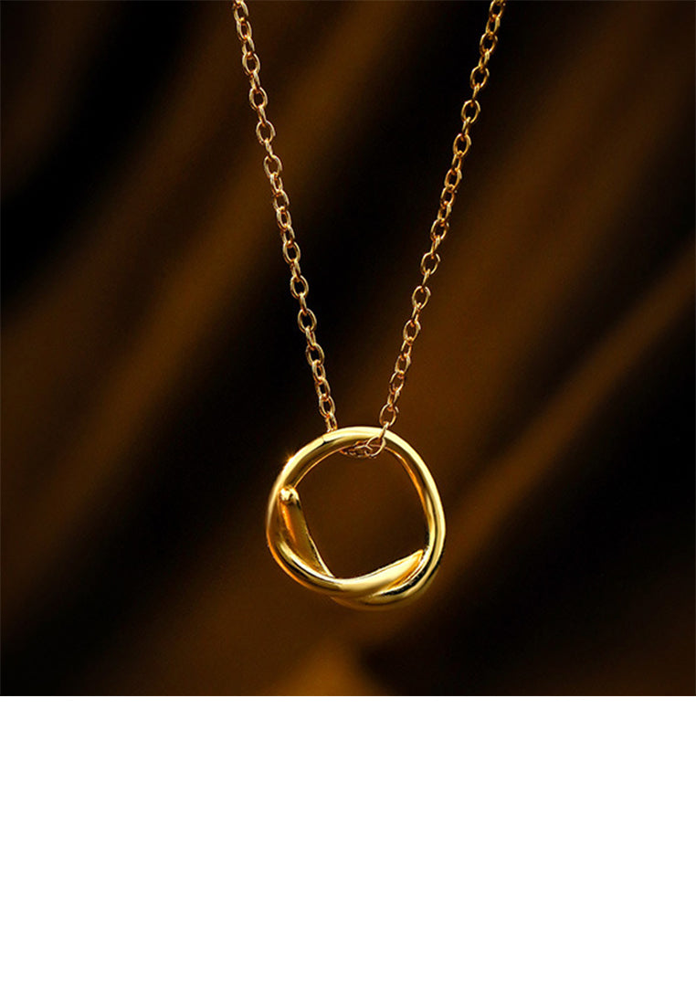 925 Sterling Silver Plated Gold Simple and Fashion Irregular Hollow Circle Pendant with Necklace