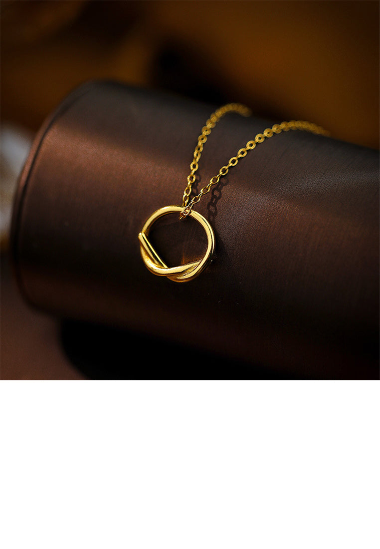 925 Sterling Silver Plated Gold Simple and Fashion Irregular Hollow Circle Pendant with Necklace