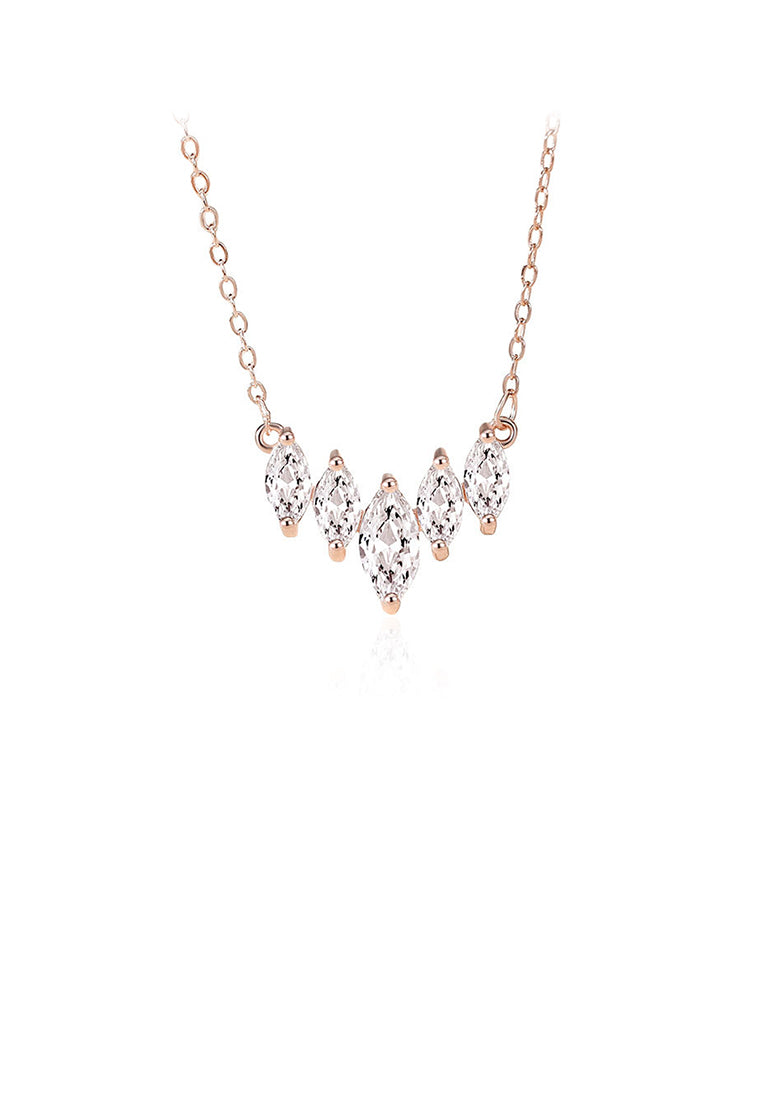 925 Sterling Silver Plated Rose Gold Fashion and Simple Water Drop-shaped Pendant with Cubic Zirconia and Necklace - Luxurious Look