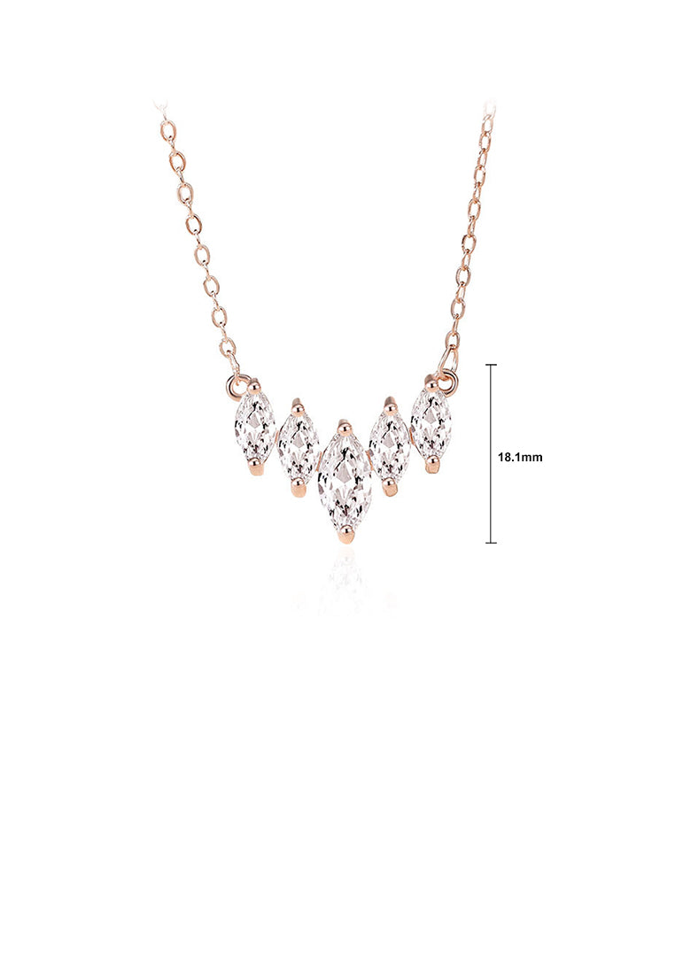 925 Sterling Silver Plated Rose Gold Fashion and Simple Water Drop-shaped Pendant with Cubic Zirconia and Necklace - Luxurious Look