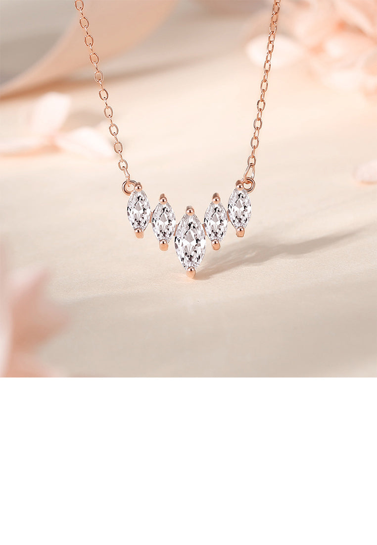 925 Sterling Silver Plated Rose Gold Fashion and Simple Water Drop-shaped Pendant with Cubic Zirconia and Necklace - Luxurious Look
