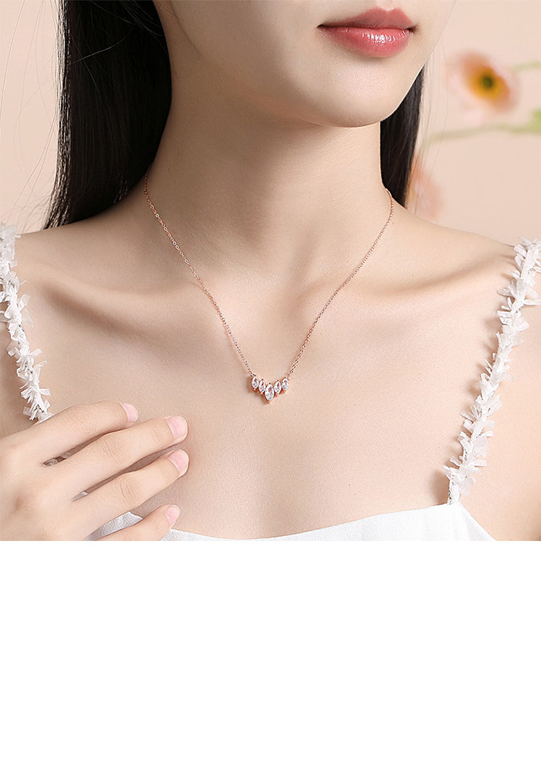 925 Sterling Silver Plated Rose Gold Fashion and Simple Water Drop-shaped Pendant with Cubic Zirconia and Necklace - Luxurious Look