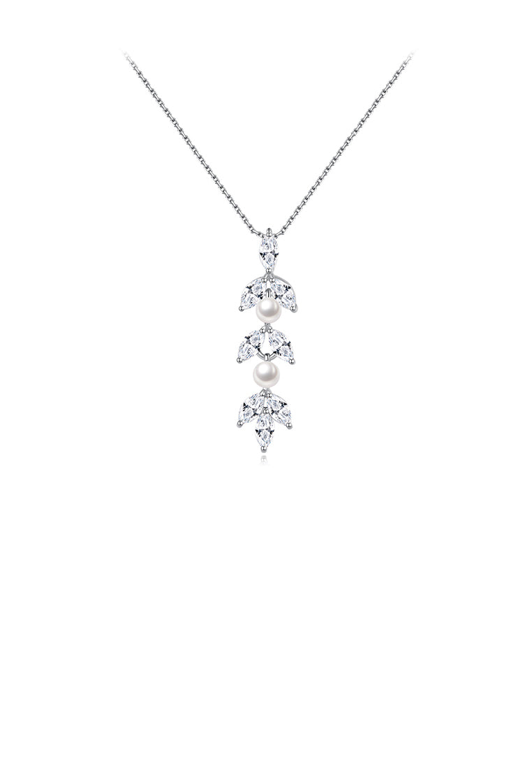 Fashion and Temperament Geometric Tassel Imitation Pearl Pendant with Cubic Zirconia and Necklace - Luxurious Look