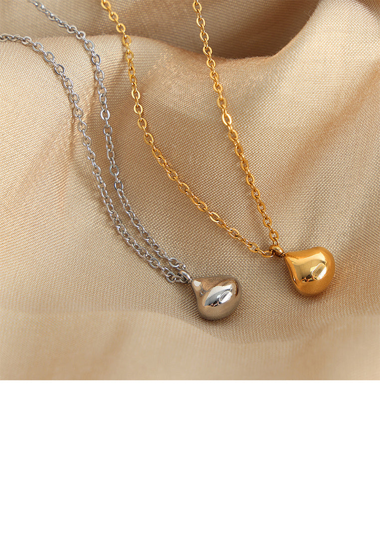 Simple and Fashion Plated Gold 316L Stainless Steel Water Drop-shaped Pendant with Necklace