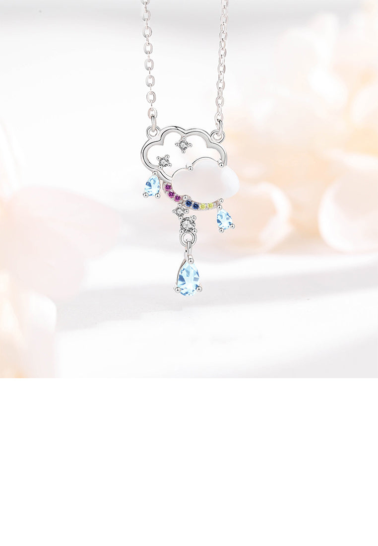 925 Sterling Silver Fashion and Creative Cloud Tassel Pendant with Cubic Zirconia and Necklace - Luxurious Look