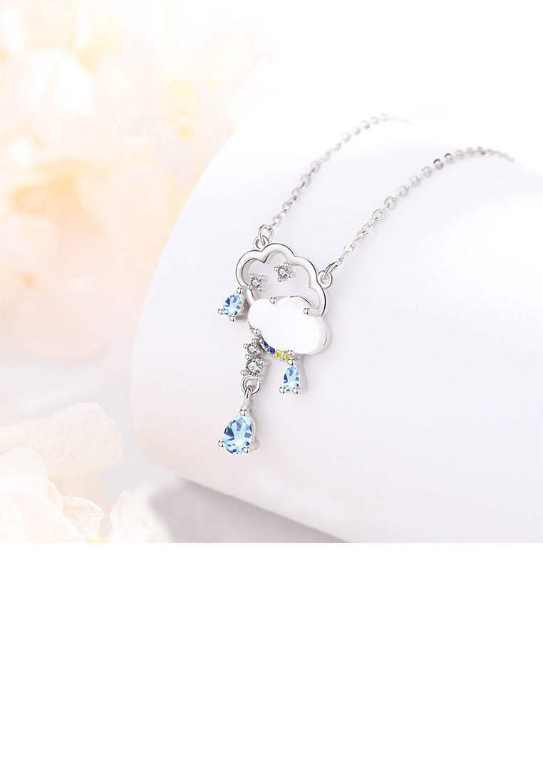 925 Sterling Silver Fashion and Creative Cloud Tassel Pendant with Cubic Zirconia and Necklace - Luxurious Look