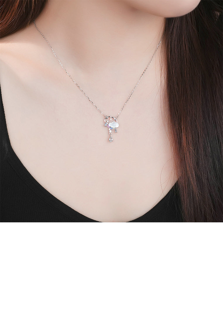 925 Sterling Silver Fashion and Creative Cloud Tassel Pendant with Cubic Zirconia and Necklace - Luxurious Look