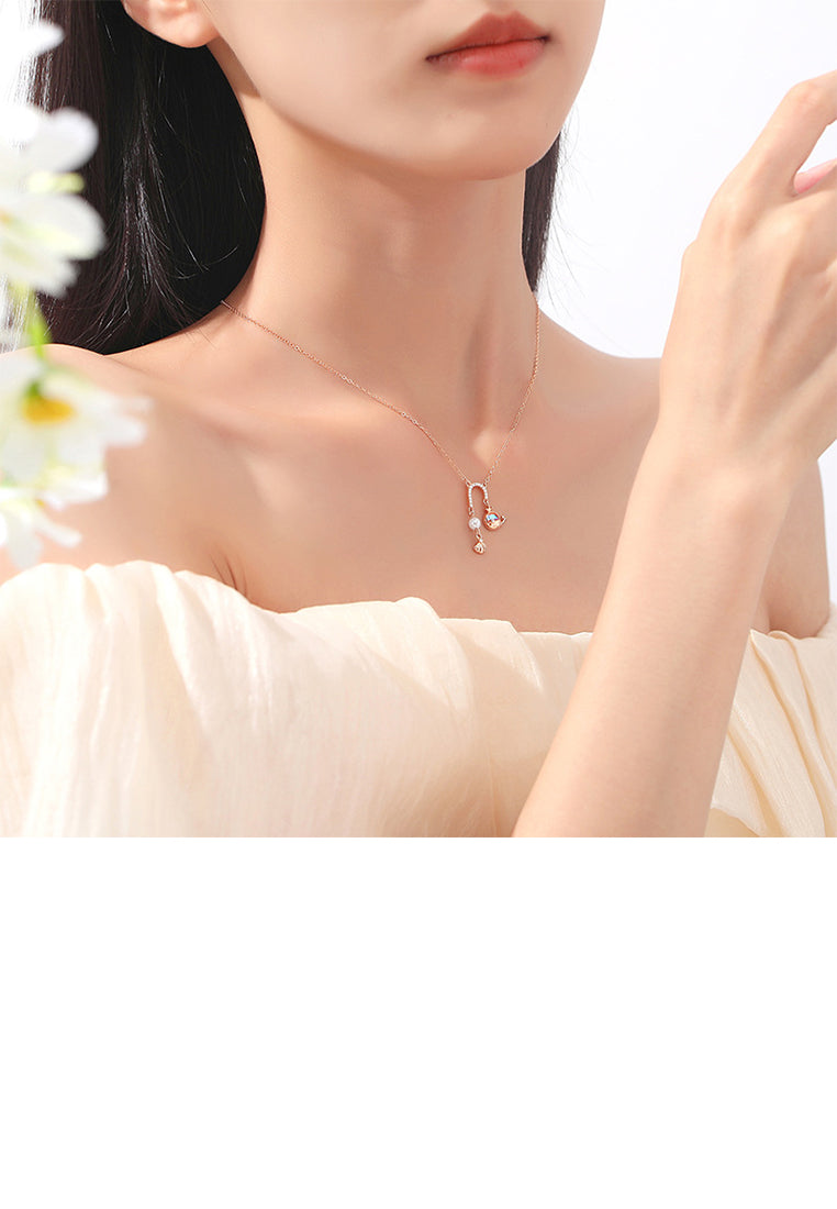 925 Sterling Silver Plated Rose Gold Fashion Temperament Whale U-shaped Tassel Pendant with Cubic Zirconia and Necklace - Luxurious Look
