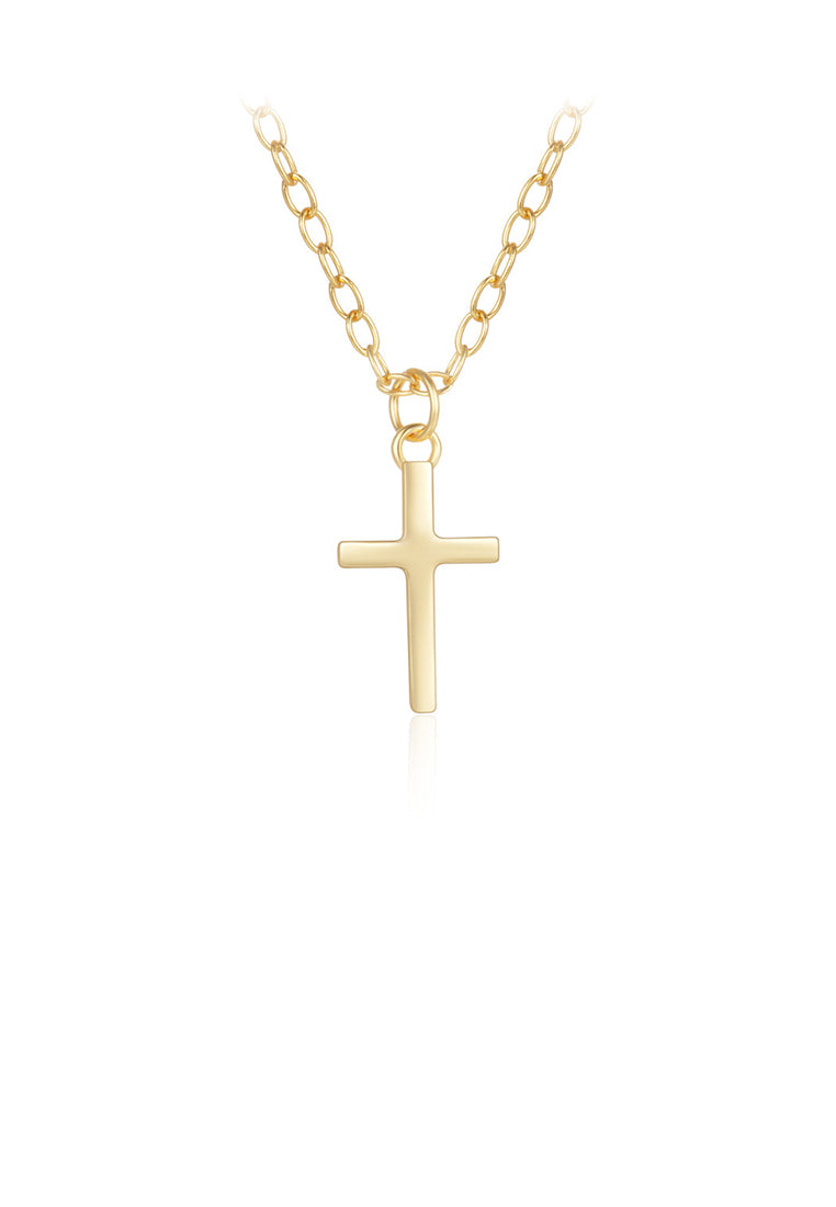925 Sterling Silver Plated Gold Simple and Fashion Cross Pendant with Necklace