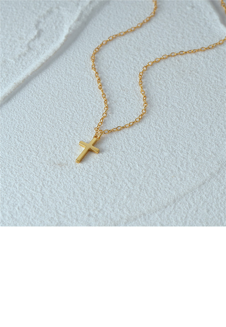 925 Sterling Silver Plated Gold Simple and Fashion Cross Pendant with Necklace