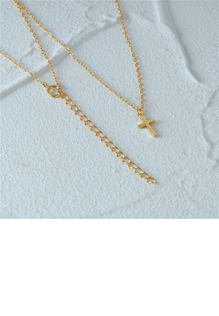 925 Sterling Silver Plated Gold Simple and Fashion Cross Pendant with Necklace