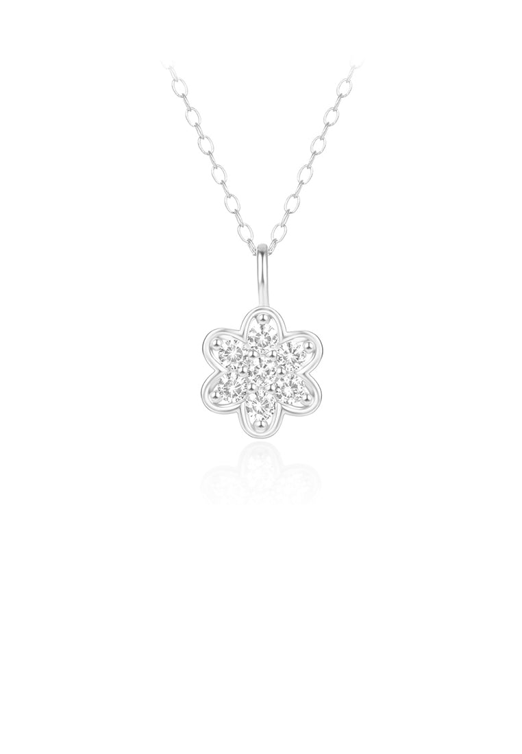 925 Sterling Silver Simple and Fashion Flower Pendant with Cubic Zirconia and Necklace - Luxurious Look