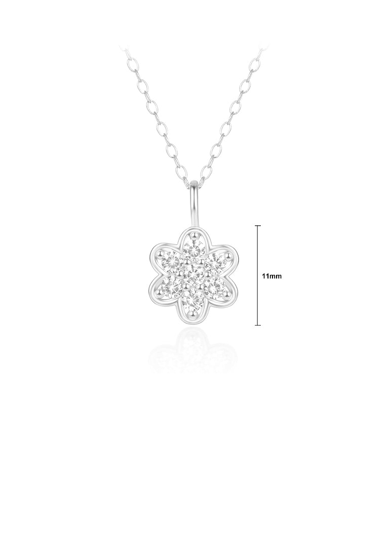 925 Sterling Silver Simple and Fashion Flower Pendant with Cubic Zirconia and Necklace - Luxurious Look