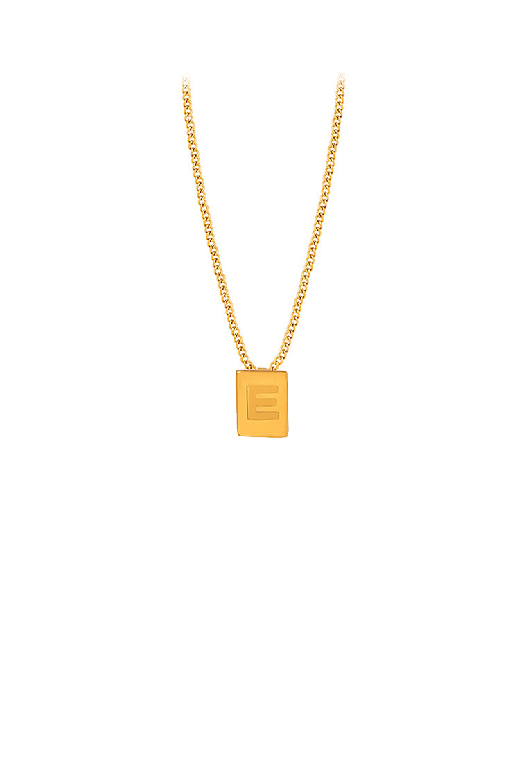 Fashion and Simple Plated Gold 316L Stainless Steel Alphabet E Geometric Square Pendant with Necklace