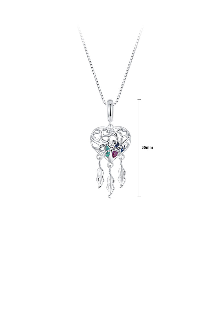 925 Sterling Silver Fashion and Creative Hollow Heart-shaped Dream Catcher Pendant with Cubic Zirconia and Necklace - Luxurious Look