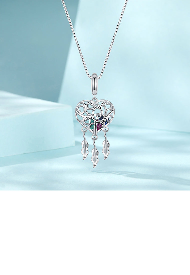 925 Sterling Silver Fashion and Creative Hollow Heart-shaped Dream Catcher Pendant with Cubic Zirconia and Necklace - Luxurious Look